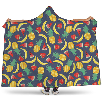 Cute Tropical Fruits Pattern Print Hooded Blanket