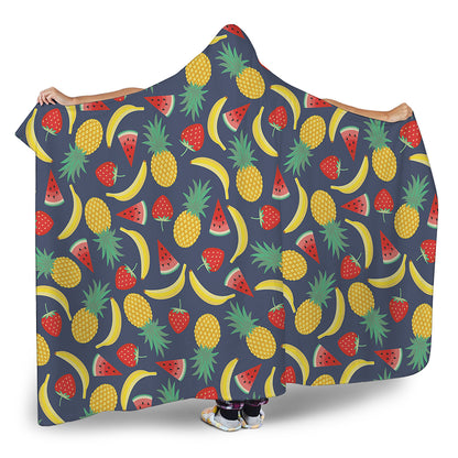 Cute Tropical Fruits Pattern Print Hooded Blanket