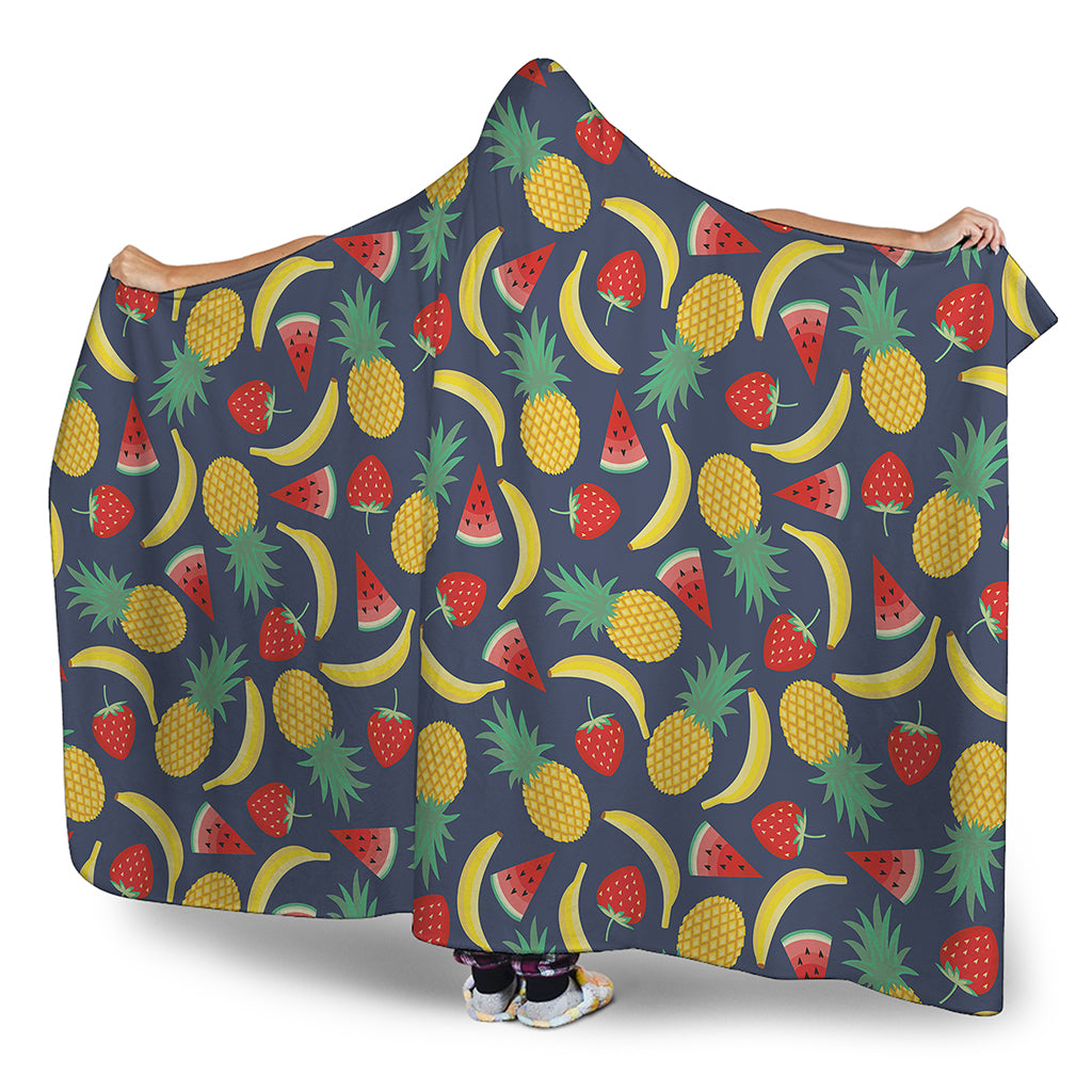 Cute Tropical Fruits Pattern Print Hooded Blanket