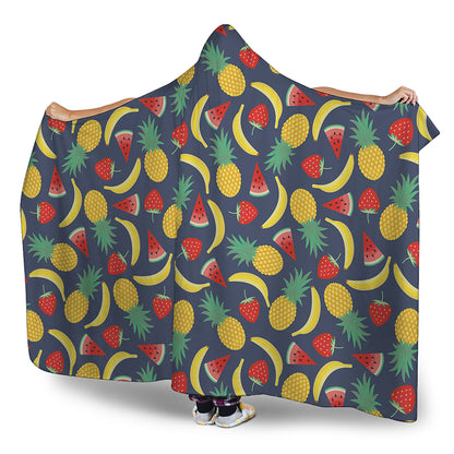 Cute Tropical Fruits Pattern Print Hooded Blanket
