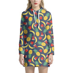 Cute Tropical Fruits Pattern Print Hoodie Dress
