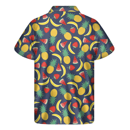 Cute Tropical Fruits Pattern Print Men's Short Sleeve Shirt