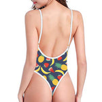 Cute Tropical Fruits Pattern Print One Piece High Cut Swimsuit