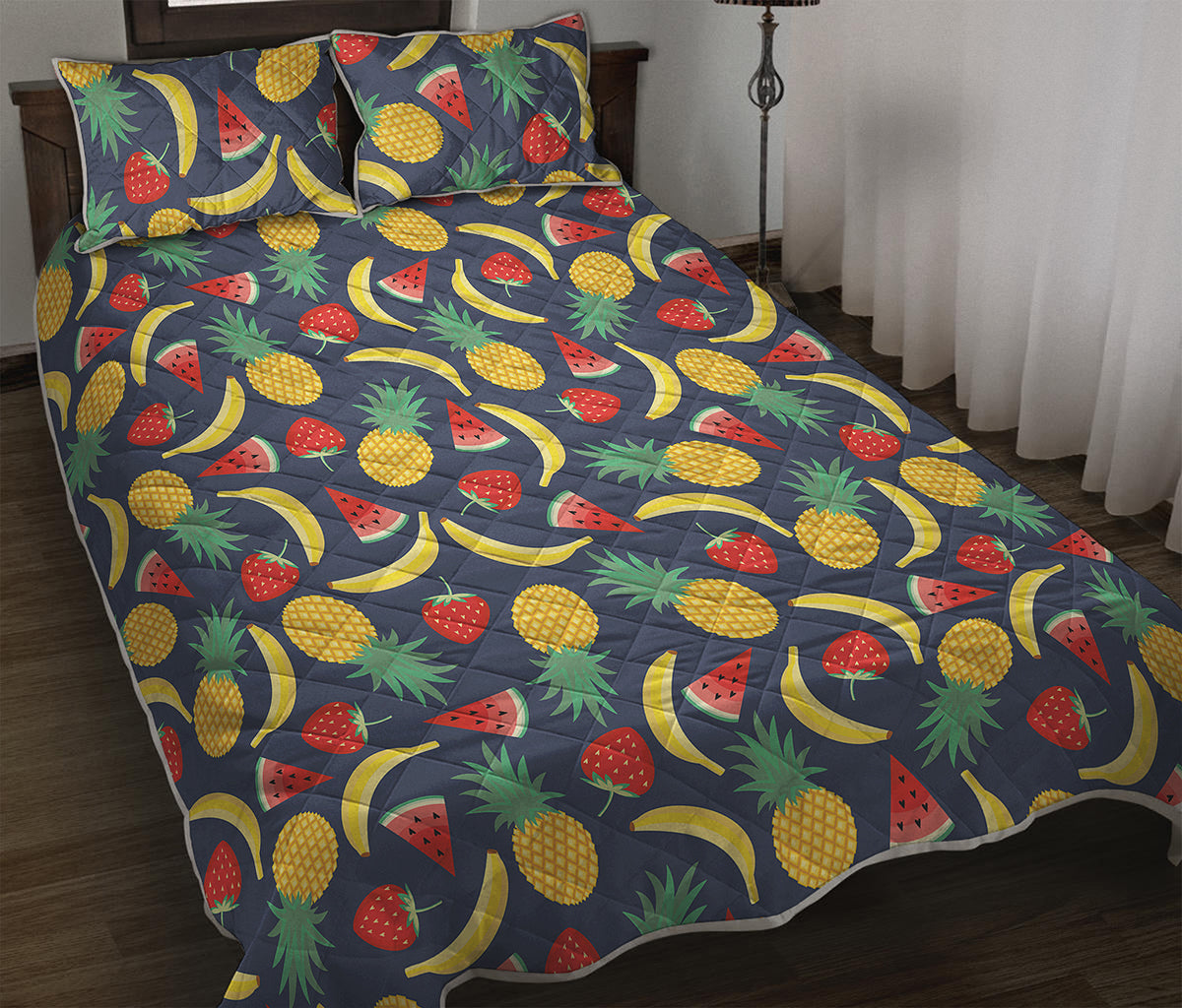 Cute Tropical Fruits Pattern Print Quilt Bed Set