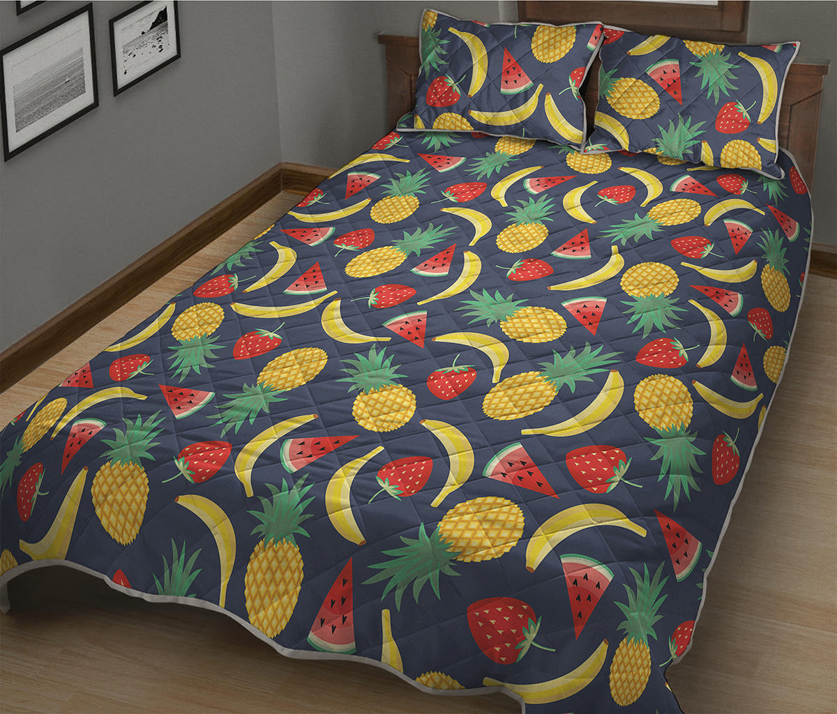 Cute Tropical Fruits Pattern Print Quilt Bed Set