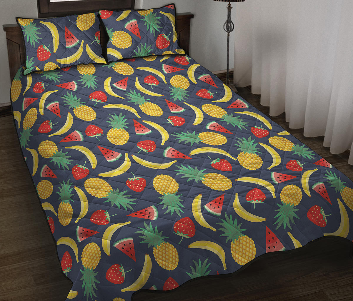 Cute Tropical Fruits Pattern Print Quilt Bed Set
