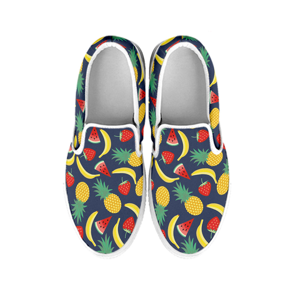 Cute Tropical Fruits Pattern Print White Slip On Shoes