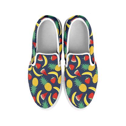 Cute Tropical Fruits Pattern Print White Slip On Shoes