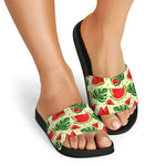 Cute Tropical Watermelon Pattern Print Black Slide Sandals