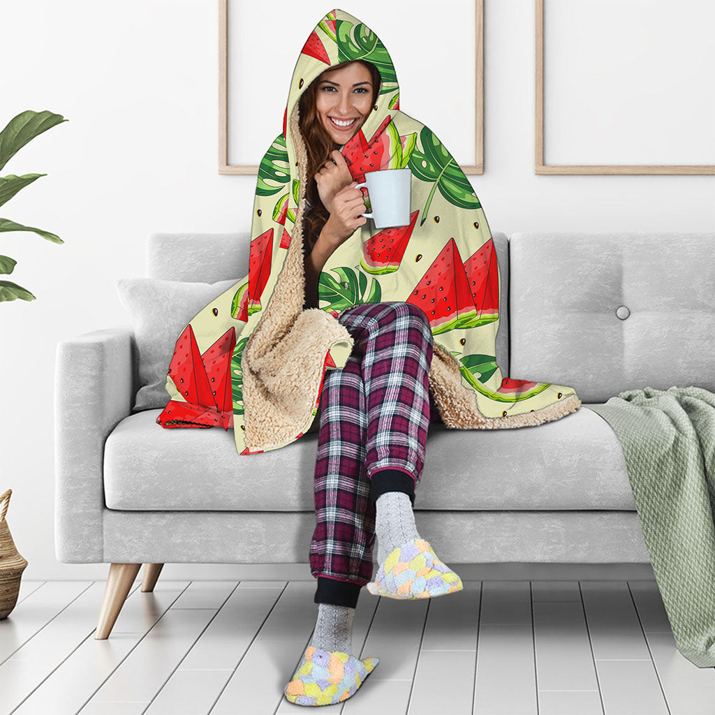 Cute Tropical Watermelon Pattern Print Hooded Blanket