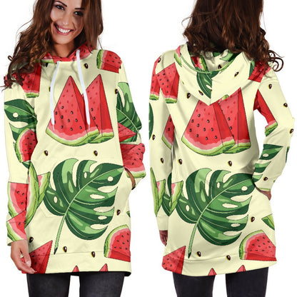 Cute Tropical Watermelon Pattern Print Hoodie Dress GearFrost