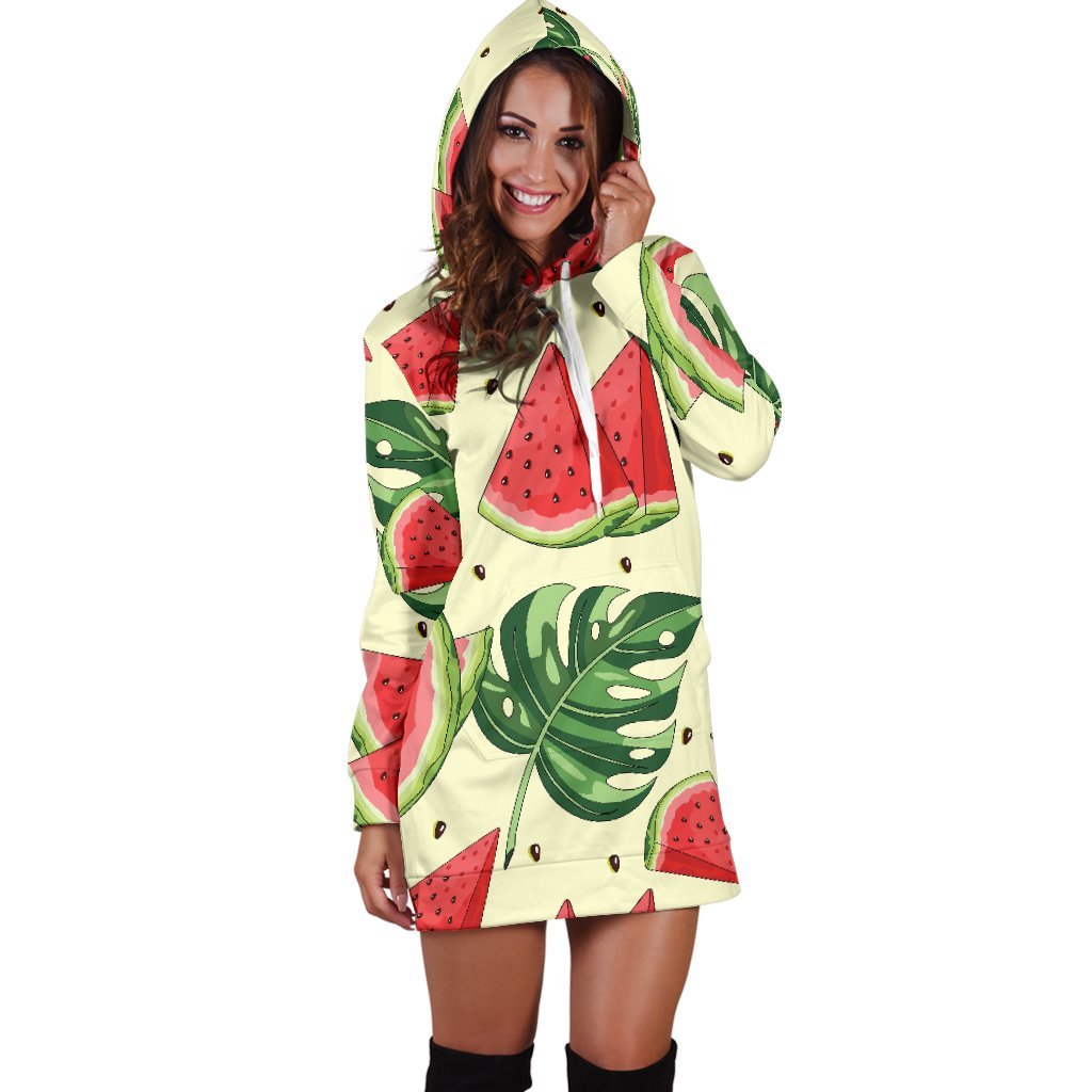 Cute Tropical Watermelon Pattern Print Hoodie Dress GearFrost