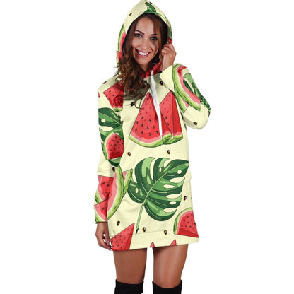 Cute Tropical Watermelon Pattern Print Hoodie Dress GearFrost
