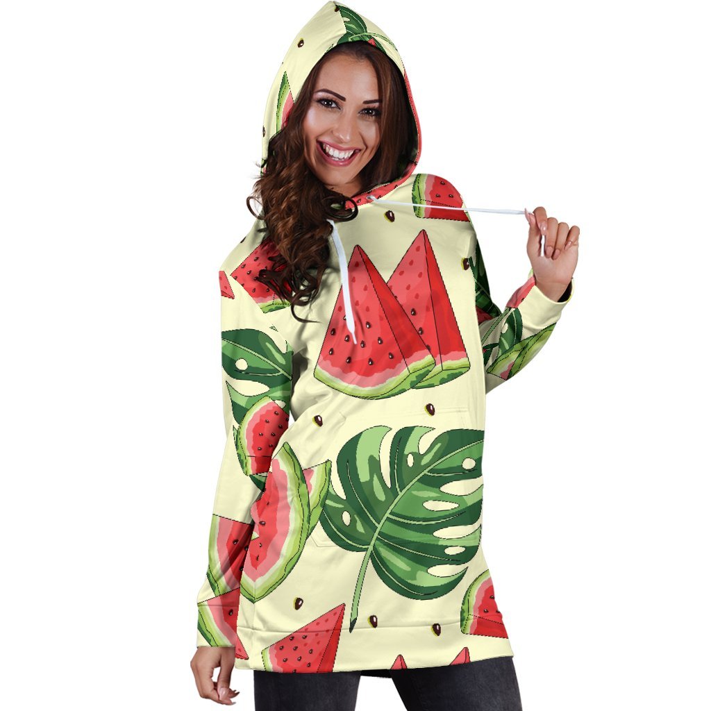 Cute Tropical Watermelon Pattern Print Hoodie Dress GearFrost