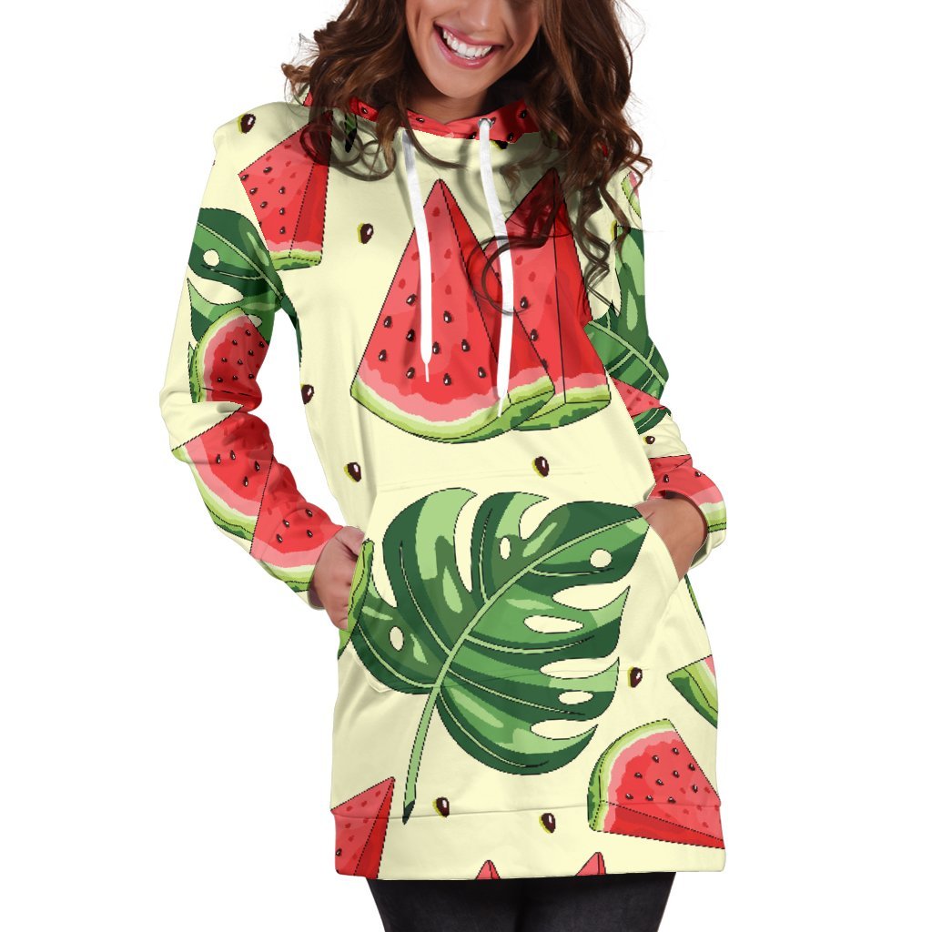 Cute Tropical Watermelon Pattern Print Hoodie Dress GearFrost