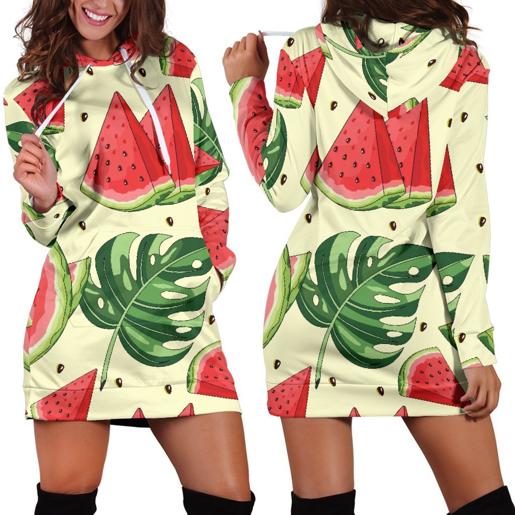 Cute Tropical Watermelon Pattern Print Hoodie Dress GearFrost
