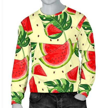 Cute Tropical Watermelon Pattern Print Men's Crewneck Sweatshirt GearFrost