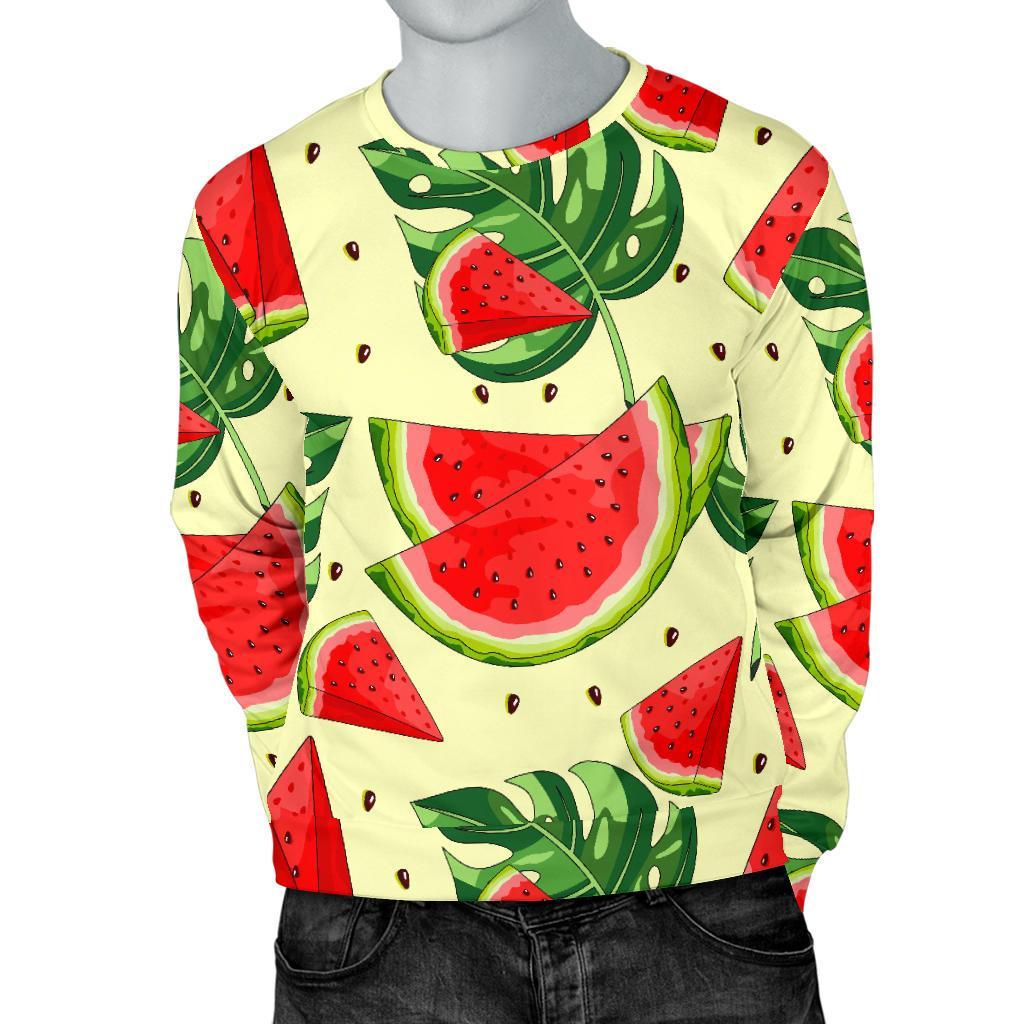Cute Tropical Watermelon Pattern Print Men's Crewneck Sweatshirt GearFrost