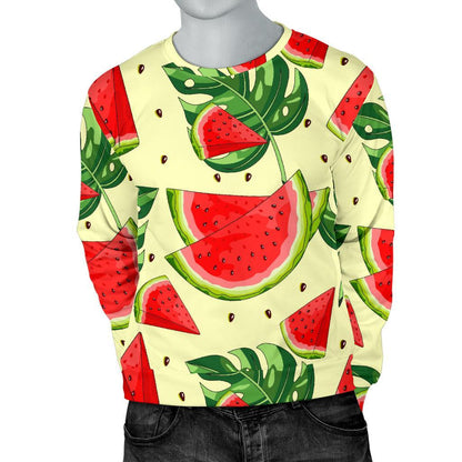Cute Tropical Watermelon Pattern Print Men's Crewneck Sweatshirt GearFrost