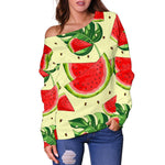 Cute Tropical Watermelon Pattern Print Off Shoulder Sweatshirt GearFrost