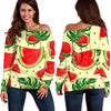 Cute Tropical Watermelon Pattern Print Off Shoulder Sweatshirt GearFrost