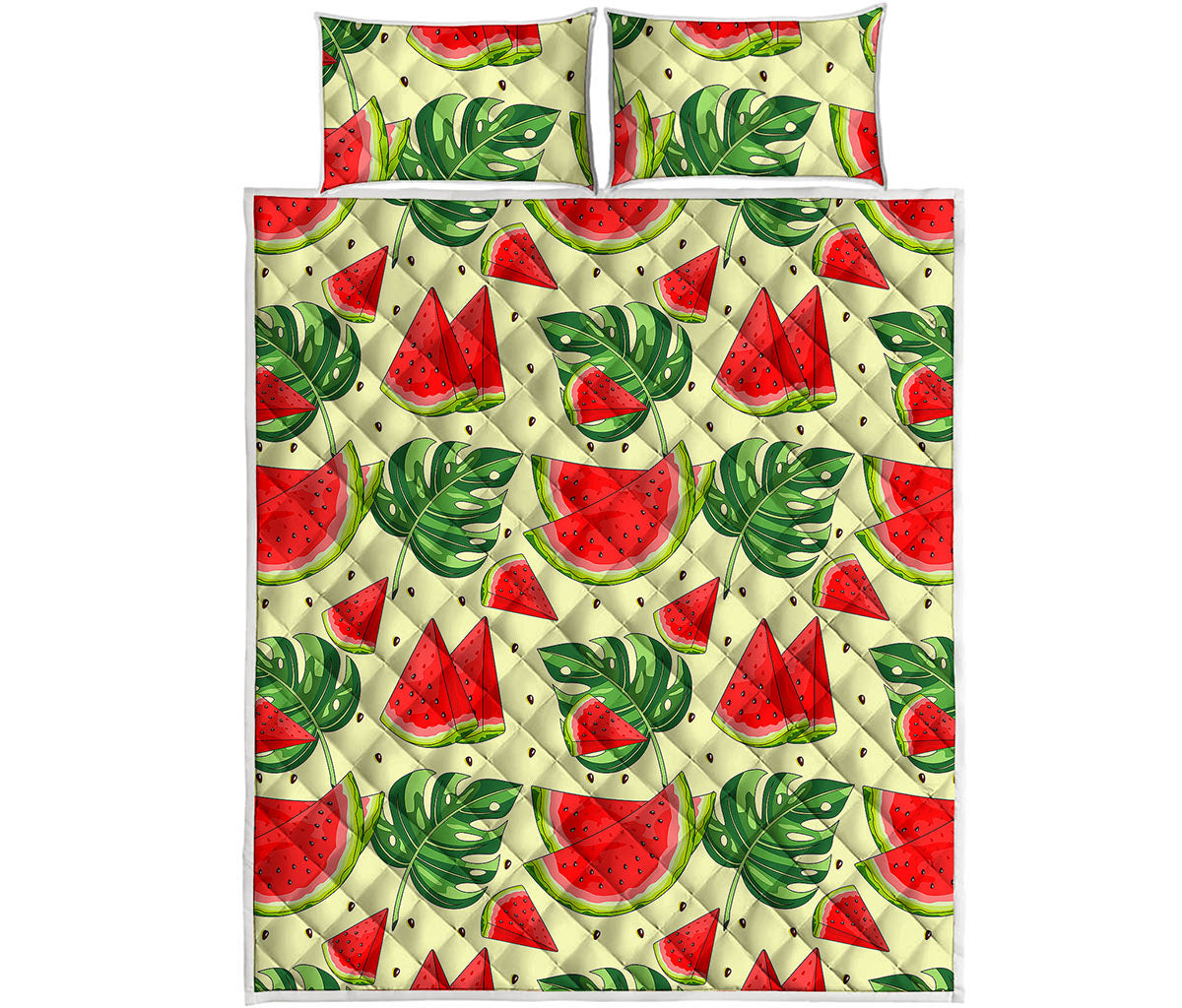 Cute Tropical Watermelon Pattern Print Quilt Bed Set