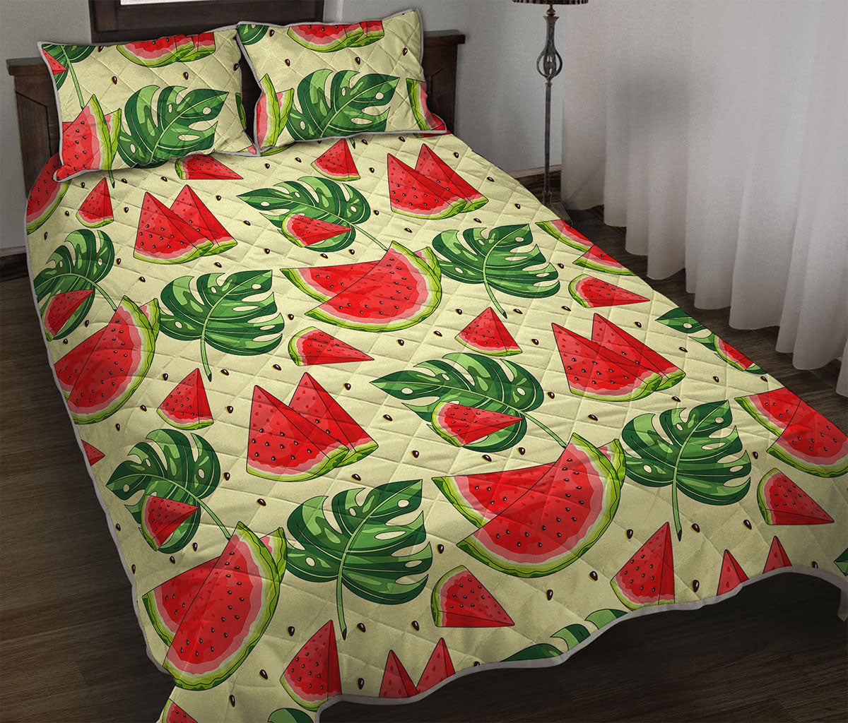Cute Tropical Watermelon Pattern Print Quilt Bed Set