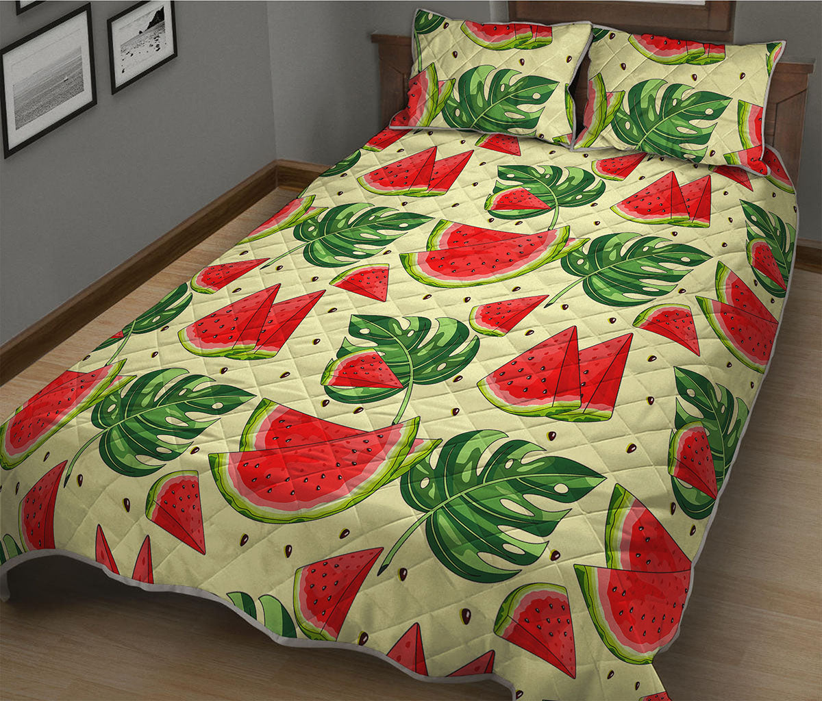 Cute Tropical Watermelon Pattern Print Quilt Bed Set
