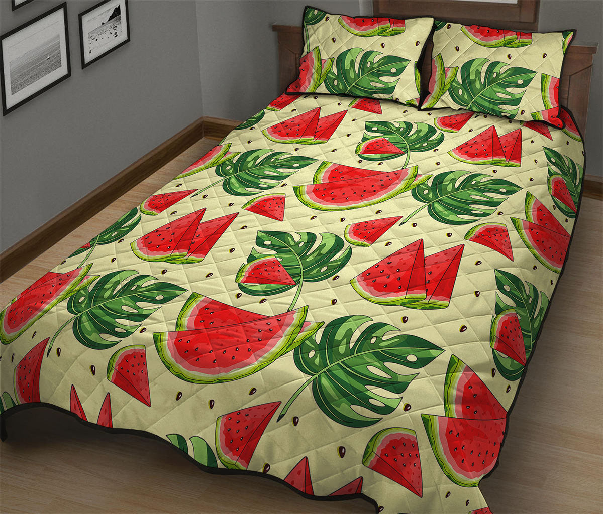 Cute Tropical Watermelon Pattern Print Quilt Bed Set