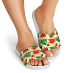 Cute Tropical Watermelon Pattern Print White Slide Sandals