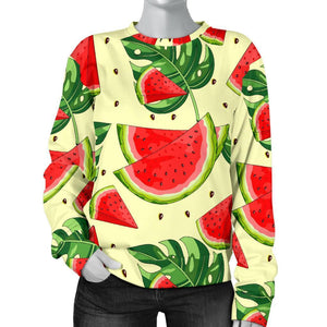 Cute Tropical Watermelon Pattern Print Women's Crewneck Sweatshirt GearFrost