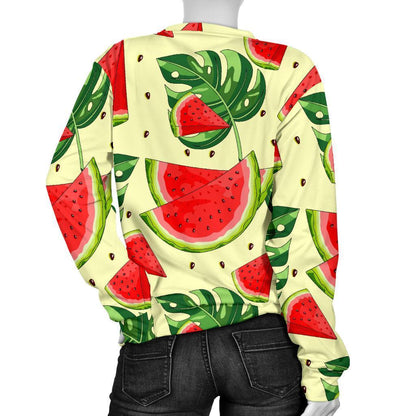 Cute Tropical Watermelon Pattern Print Women's Crewneck Sweatshirt GearFrost