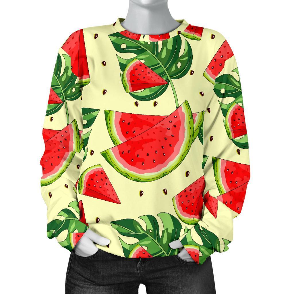 Cute Tropical Watermelon Pattern Print Women's Crewneck Sweatshirt GearFrost
