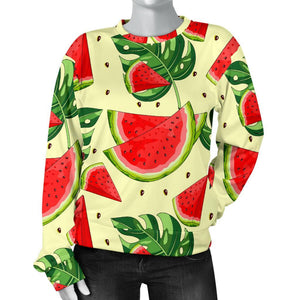 Cute Tropical Watermelon Pattern Print Women's Crewneck Sweatshirt GearFrost