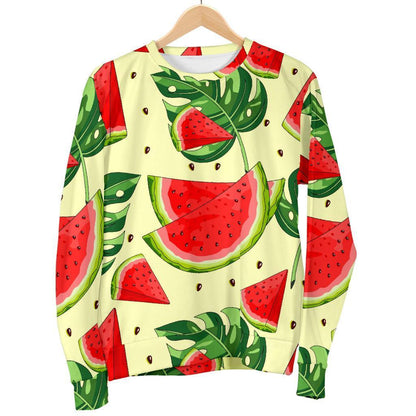 Cute Tropical Watermelon Pattern Print Women's Crewneck Sweatshirt GearFrost
