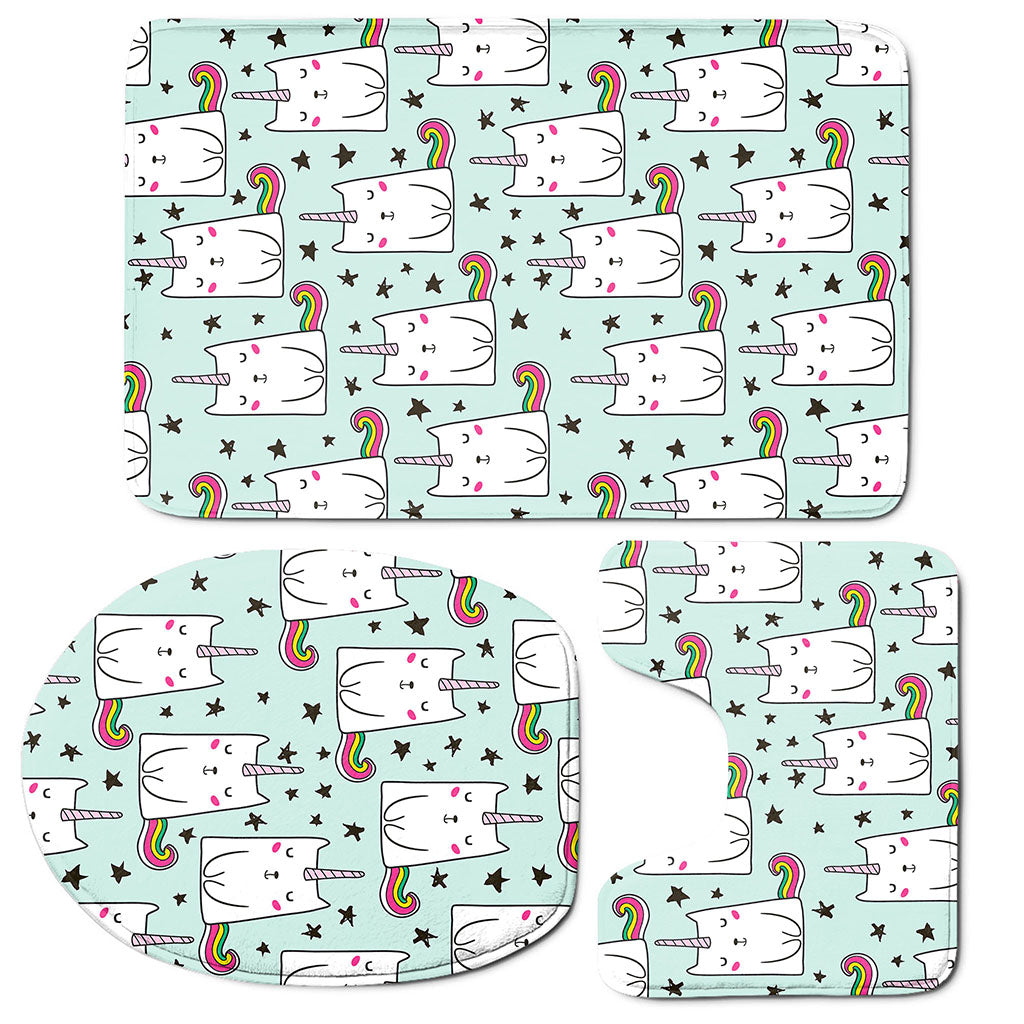 Cute Unicorn Cat Pattern Print 3 Piece Bath Mat Set
