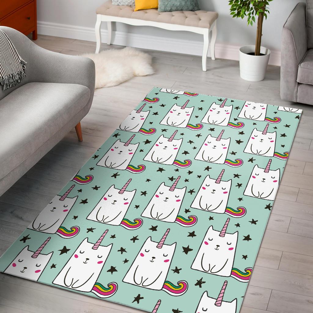 Cute Unicorn Cat Pattern Print Area Rug GearFrost