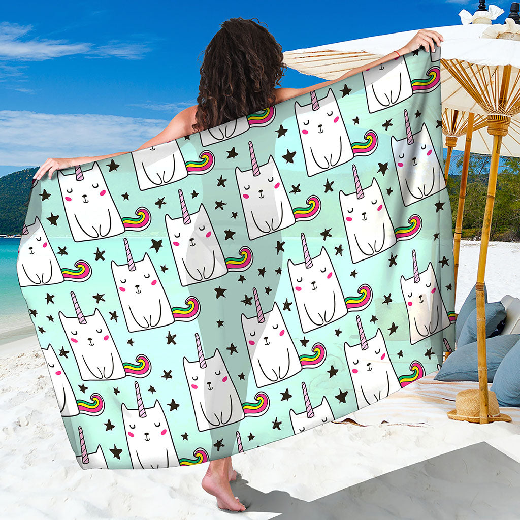 Cute Unicorn Cat Pattern Print Beach Sarong Wrap