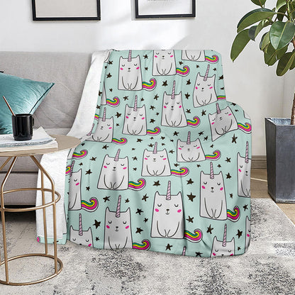 Cute Unicorn Cat Pattern Print Blanket