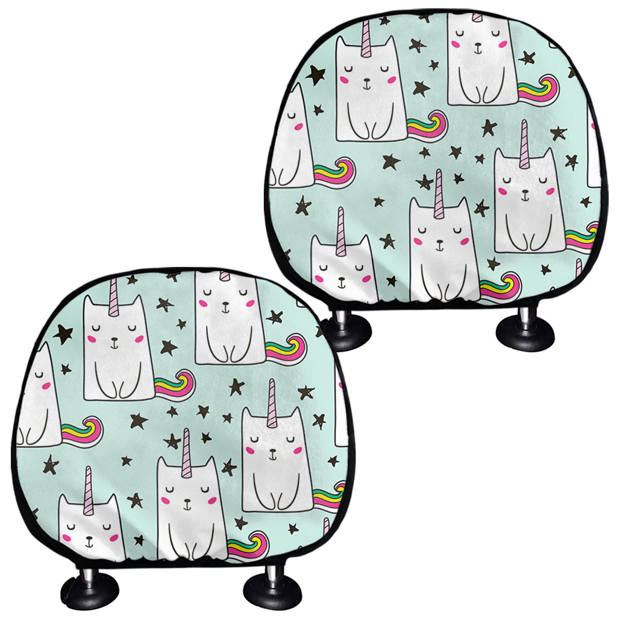 Cute Unicorn Cat Pattern Print Car Headrest Covers
