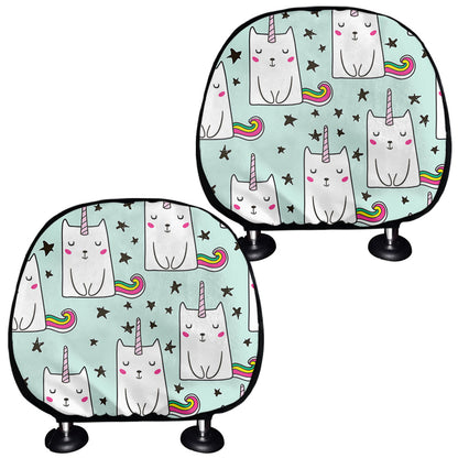 Cute Unicorn Cat Pattern Print Car Headrest Covers