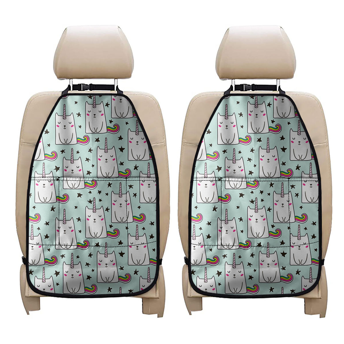 Cute Unicorn Cat Pattern Print Car Seat Organizers
