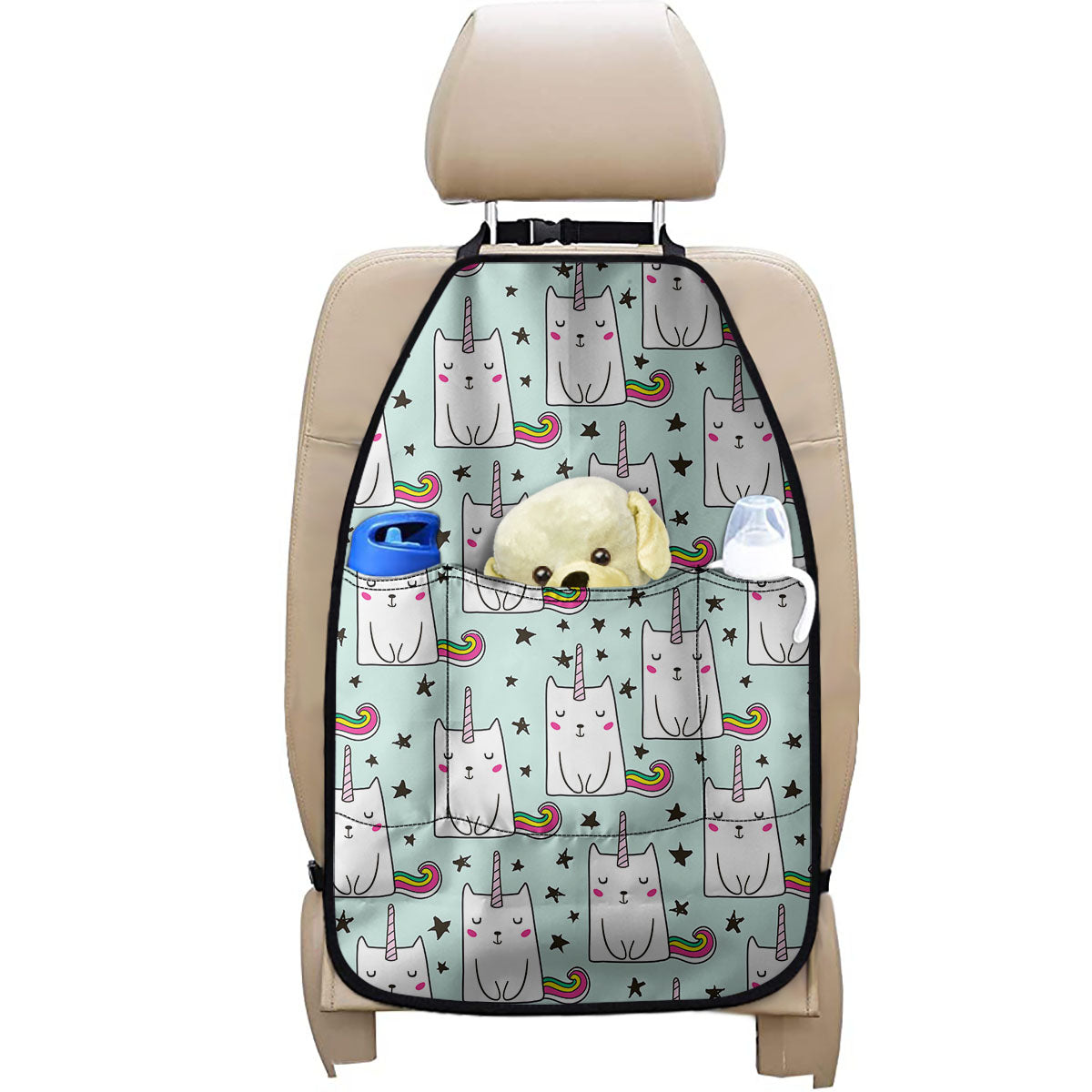 Cute Unicorn Cat Pattern Print Car Seat Organizers