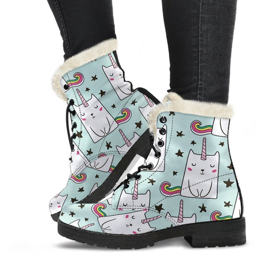 Cute Unicorn Cat Pattern Print Comfy Boots GearFrost