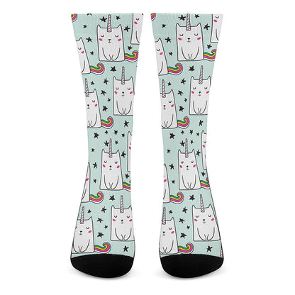 Cute Unicorn Cat Pattern Print Crew Socks