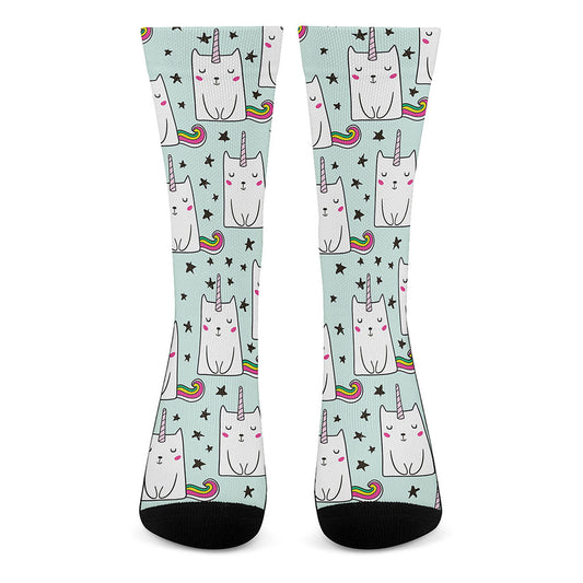 Cute Unicorn Cat Pattern Print Crew Socks
