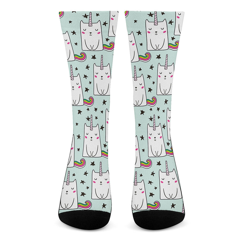 Cute Unicorn Cat Pattern Print Crew Socks