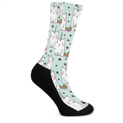 Cute Unicorn Cat Pattern Print Crew Socks