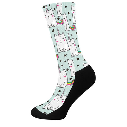 Cute Unicorn Cat Pattern Print Crew Socks
