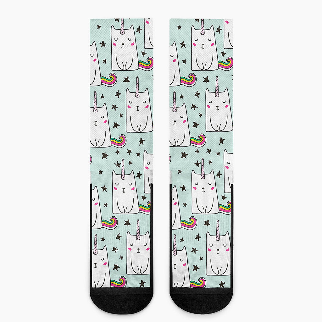 Cute Unicorn Cat Pattern Print Crew Socks